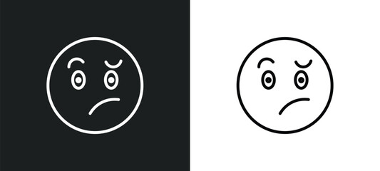 confused emoji line icon in white and black colors. confused emoji flat vector icon from confused emoji collection for web, mobile apps and ui.