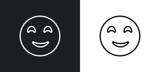 blushing emoji line icon in white and black colors. blushing emoji flat vector icon from blushing emoji collection for web, mobile apps and ui.