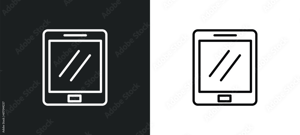 Poster tablet line icon in white and black colors. tablet flat vector icon from tablet collection for web, 