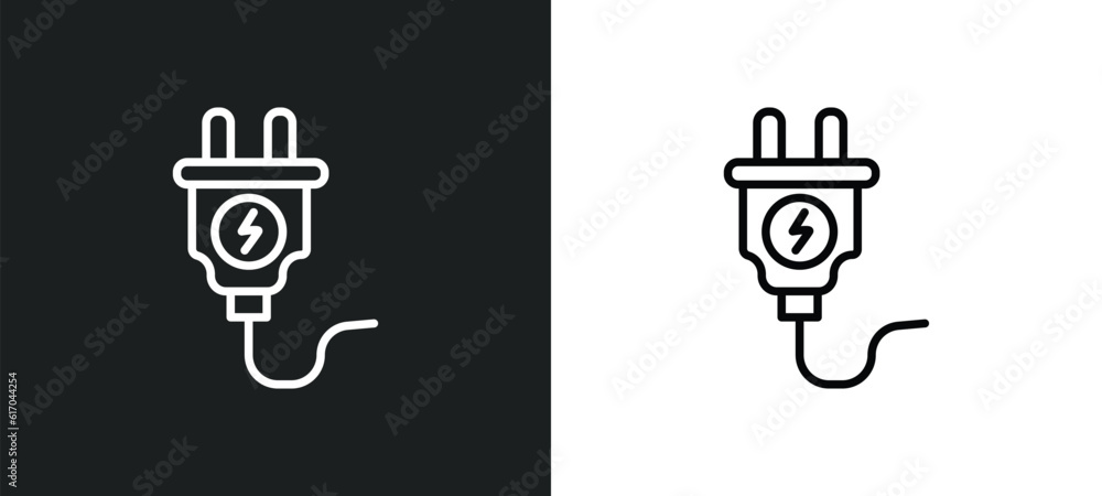 Aufkleber plug line icon in white and black colors. plug flat vector icon from plug collection for web, mobile