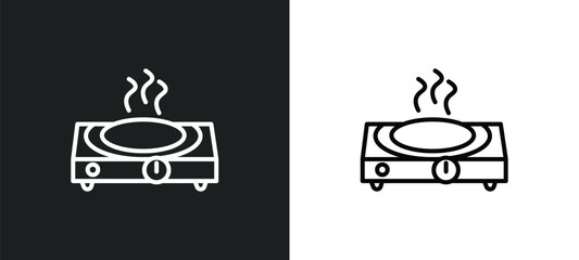 hot plate line icon in white and black colors. hot plate flat vector icon from hot plate collection for web, mobile apps and ui. - obrazy, fototapety, plakaty