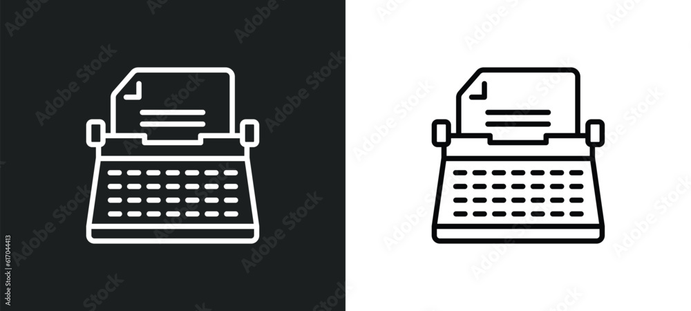 Poster typewriter line icon in white and black colors. typewriter flat vector icon from typewriter collecti