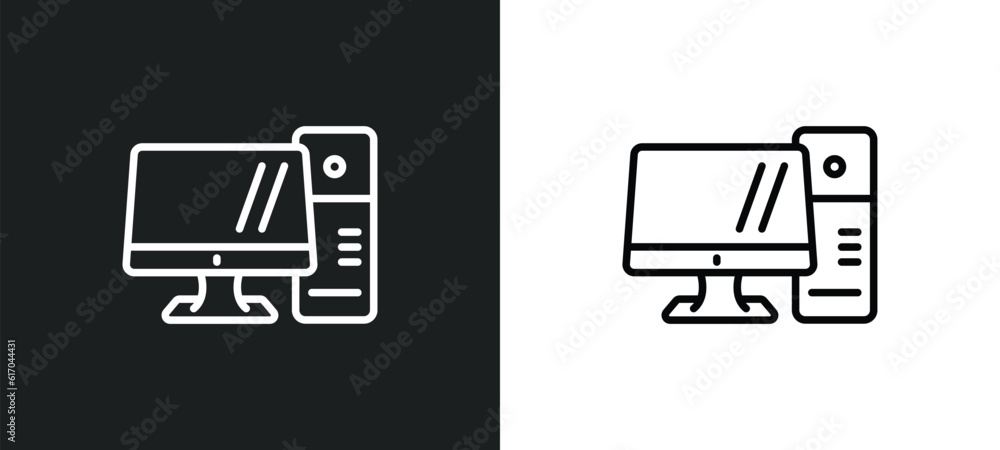 Poster personal computer line icon in white and black colors. personal computer flat vector icon from perso