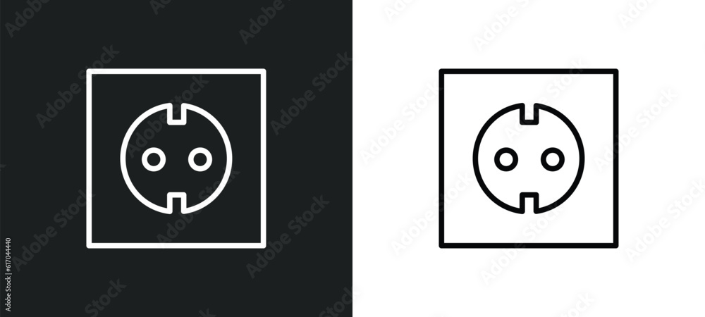 Poster socket line icon in white and black colors. socket flat vector icon from socket collection for web, 