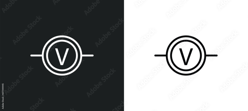 Poster voltmeter line icon in white and black colors. voltmeter flat vector icon from voltmeter collection 