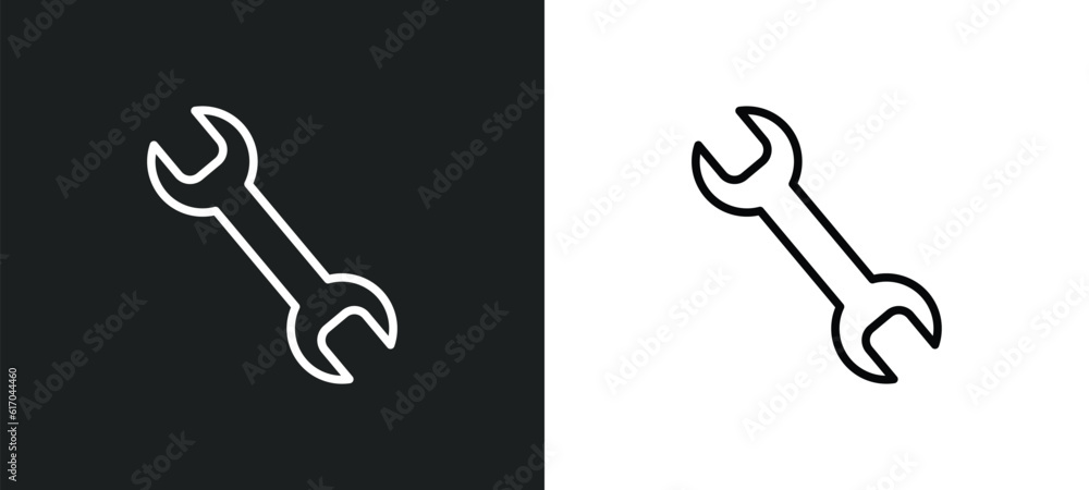Poster wrench line icon in white and black colors. wrench flat vector icon from wrench collection for web, 