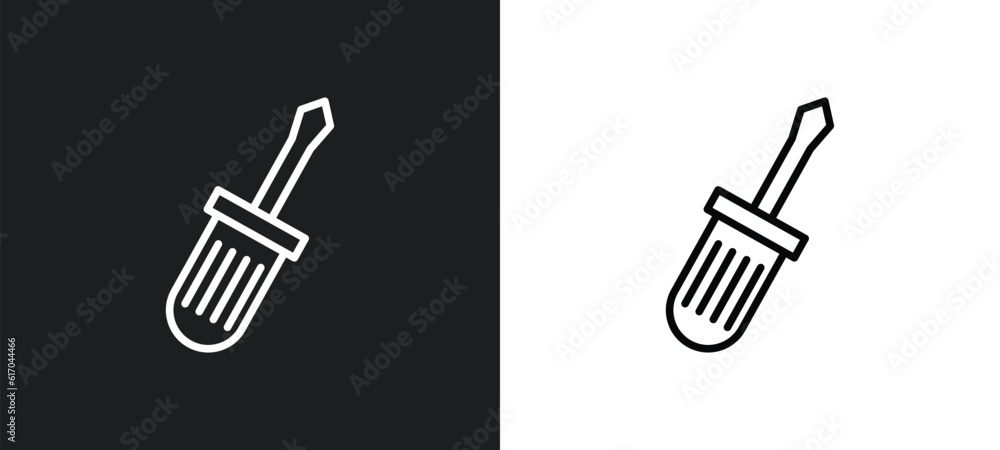 Poster screwdriver line icon in white and black colors. screwdriver flat vector icon from screwdriver colle