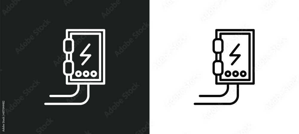 Poster fuse box line icon in white and black colors. fuse box flat vector icon from fuse box collection for
