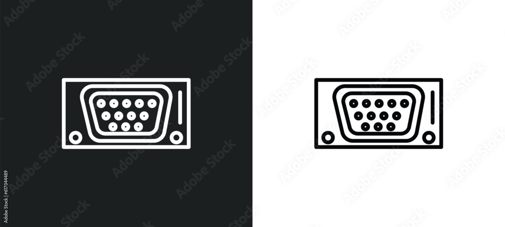 Poster vga line icon in white and black colors. vga flat vector icon from vga collection for web, mobile ap
