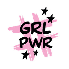  Vector artwork with GRL PWR text and pink brush stroke hashtag