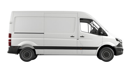 Clean blank white delivery van isolated on empty background, side view of plain car cargo carrier with large space for design, transportation logistics mockup Ai generated