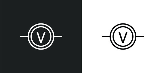 voltmeter line icon in white and black colors. voltmeter flat vector icon from voltmeter collection for web, mobile apps and ui. - obrazy, fototapety, plakaty