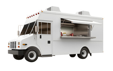 Clean blank white delivery van isolated on empty background, side view of food truck with copy space for design, car cargo carrier transportation logistics mockup Ai generated