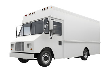 Clean blank white delivery van isolated on empty background, side view of food truck with copy space for design, car cargo carrier transportation logistics mockup Ai generated