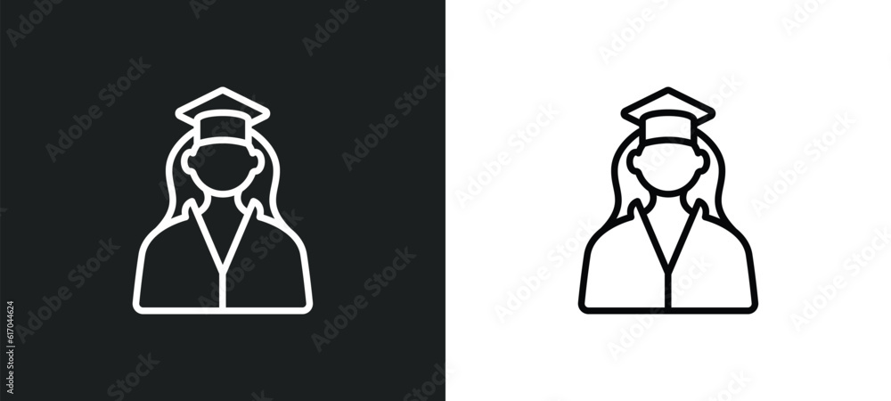 Aufkleber student line icon in white and black colors. student flat vector icon from student collection for we