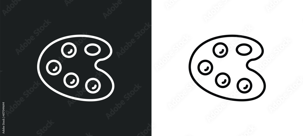 Poster paint palette line icon in white and black colors. paint palette flat vector icon from paint palette
