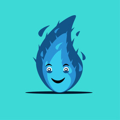 Blue flat flame character in flat design