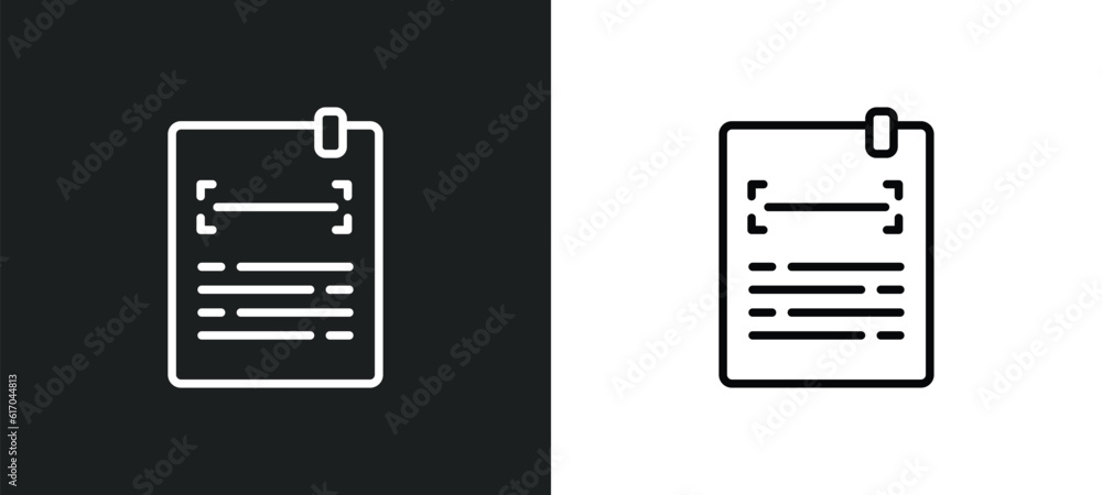 Poster title line icon in white and black colors. title flat vector icon from title collection for web, mob