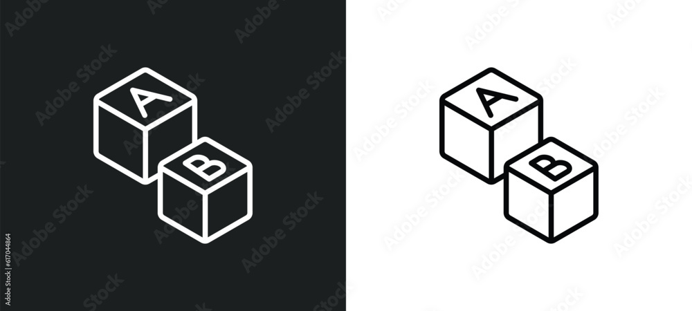 Poster block with letters line icon in white and black colors. block with letters flat vector icon from blo