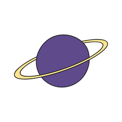 Planet Saturn hand drawn cartoon illustration. Flat style design, isolated vector. Kids print element, astronomy, astrology, celestial body, Solar system, space travel, cosmos, science fiction