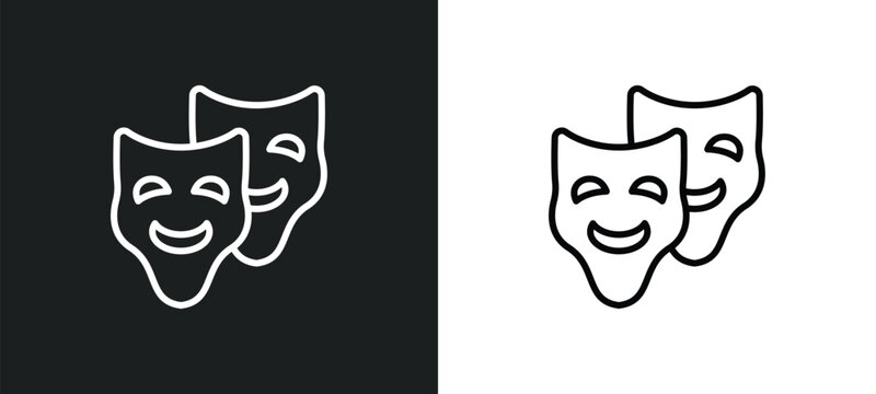 comedy mask line icon in white and black colors. comedy mask flat vector icon from comedy mask collection for web, mobile apps and ui.