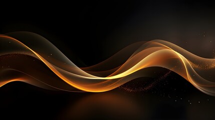 Golden Striped Abstract Wave on Dark Background - Glittering Wavy Lines Vector Illustration