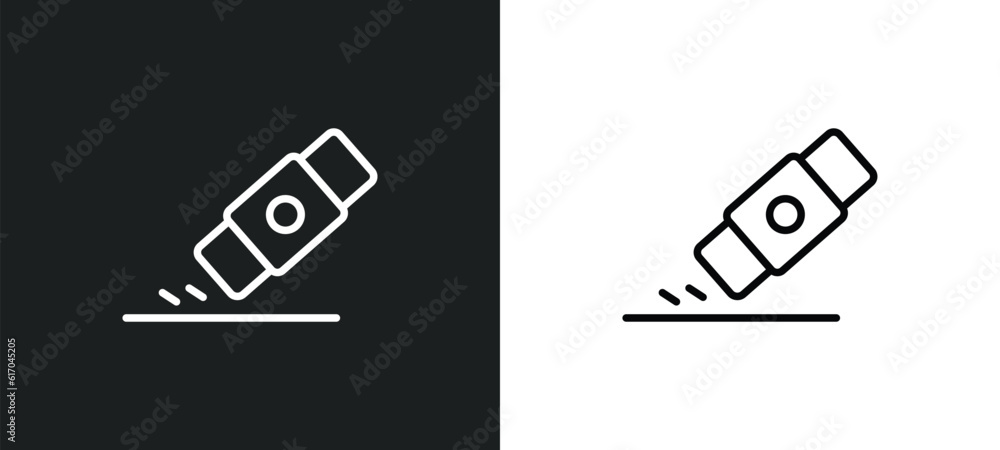 Poster eraser line icon in white and black colors. eraser flat vector icon from eraser collection for web, 