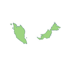 Green Malaysia Map Cartoon Style Vector Illustration