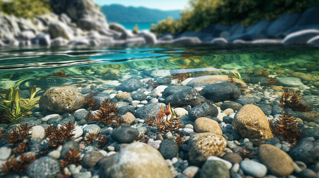 water and stones HD 8K wallpaper Stock Photographic Image