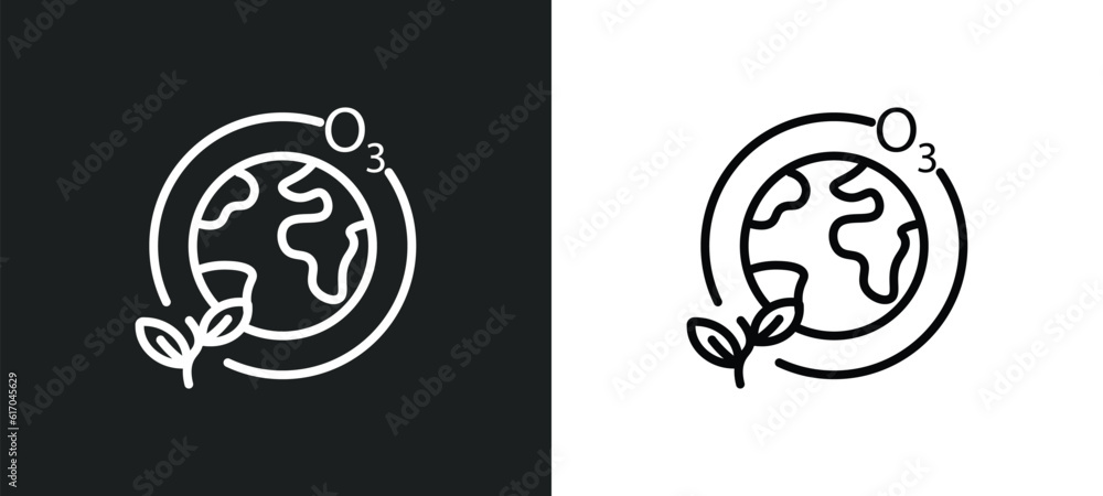 Poster ozone layer line icon in white and black colors. ozone layer flat vector icon from ozone layer colle