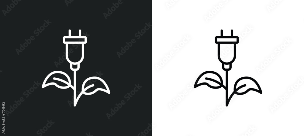 Poster green energy source line icon in white and black colors. green energy source flat vector icon from g