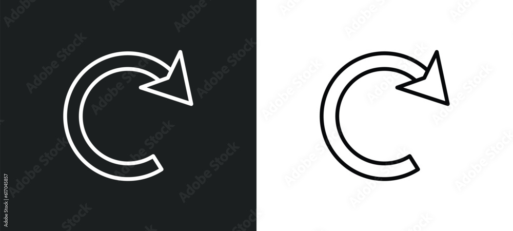 Poster reload line icon in white and black colors. reload flat vector icon from reload collection for web, 