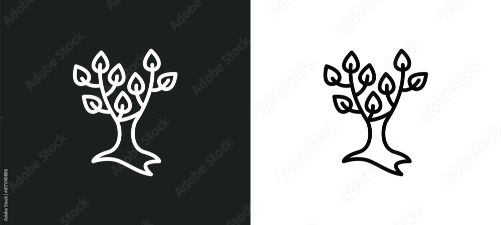 Poster tree with many leaves line icon in white and black colors. tree with many leaves flat vector icon fr