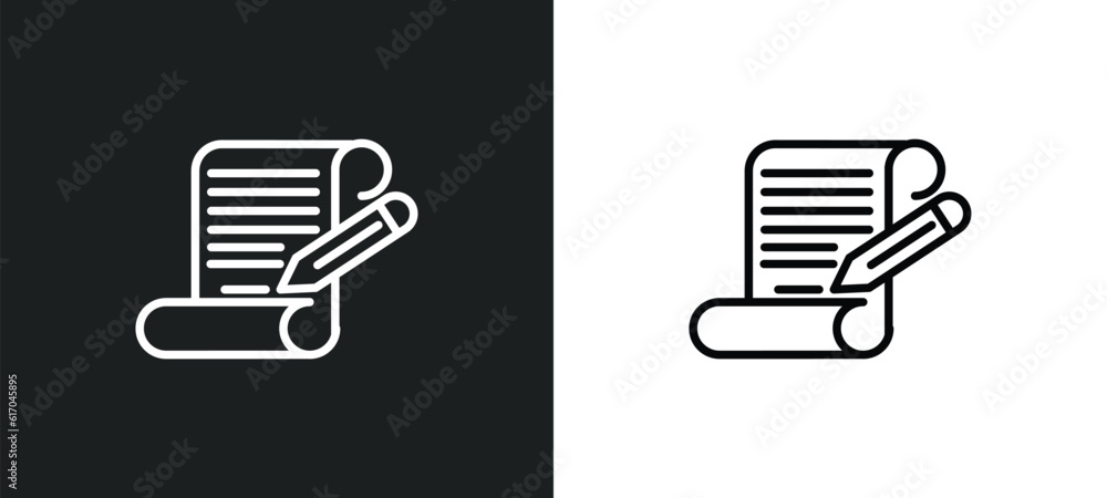 Poster writing line icon in white and black colors. writing flat vector icon from writing collection for we