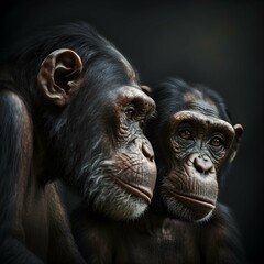 a pair of chimpanzees photograph cinematic lighting nature documentary style 