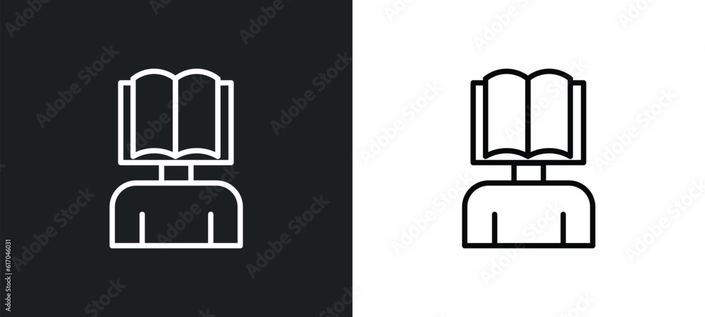 Poster self-learning line icon in white and black colors. self-learning flat vector icon from self-learning