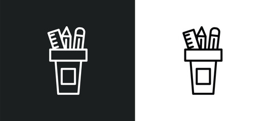 pencil box line icon in white and black colors. pencil box flat vector icon from pencil box collection for web, mobile apps and ui.