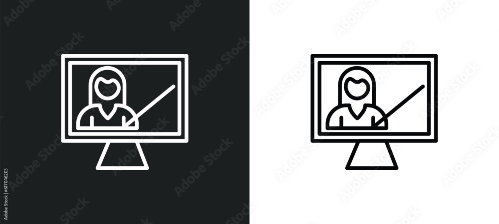 Fototapete computer-based training line icon in white and black colors. computer-based training flat vector ico