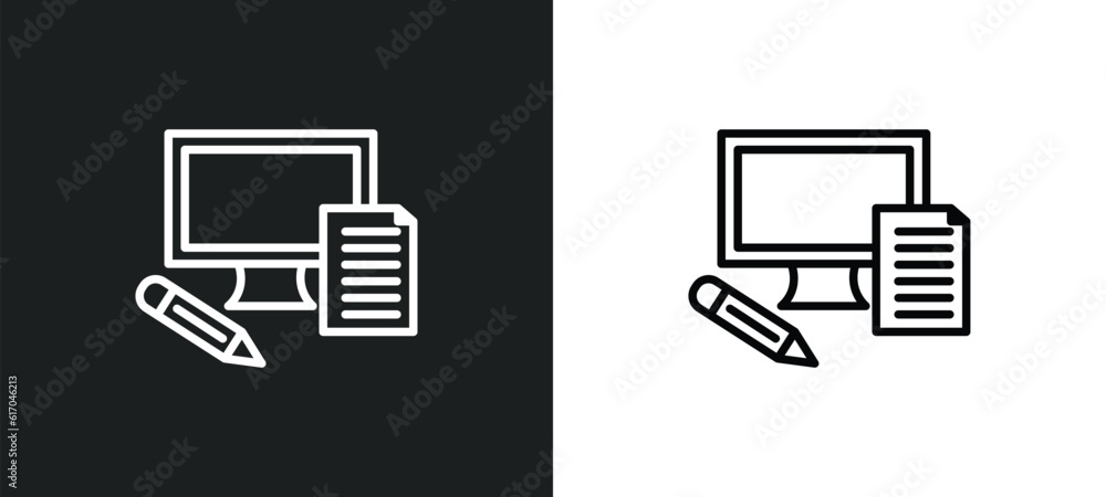 Poster blended learning line icon in white and black colors. blended learning flat vector icon from blended