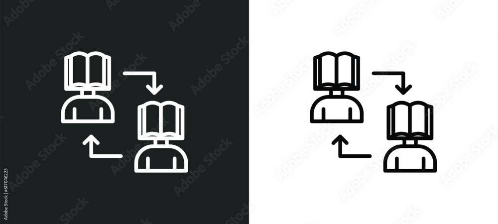Poster asynchronous learning line icon in white and black colors. asynchronous learning flat vector icon fr