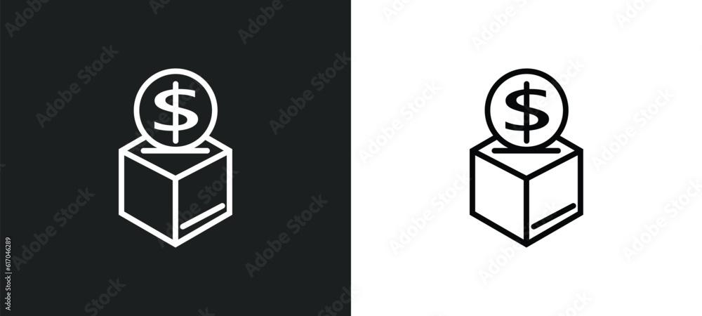 Poster moneybox line icon in white and black colors. moneybox flat vector icon from moneybox collection for