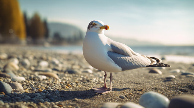 seagull on the beach HD 8K wallpaper Stock Photographic Image