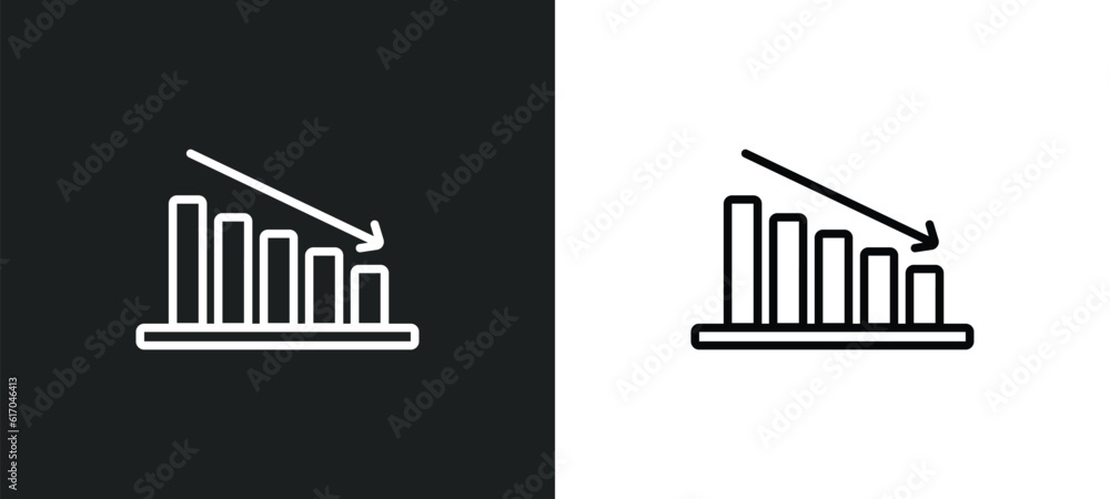 Poster decrease line icon in white and black colors. decrease flat vector icon from decrease collection for