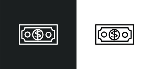 dollar bill line icon in white and black colors. dollar bill flat vector icon from dollar bill collection for web, mobile apps and ui.