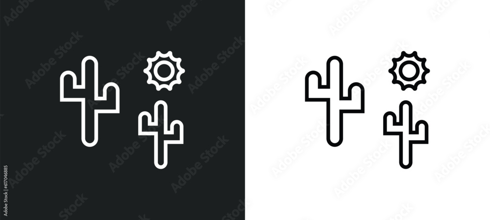 Poster desert tree line icon in white and black colors. desert tree flat vector icon from desert tree colle