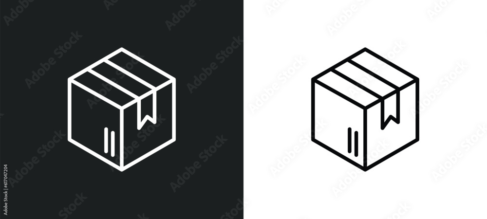 Poster delivering box line icon in white and black colors. delivering box flat vector icon from delivering 
