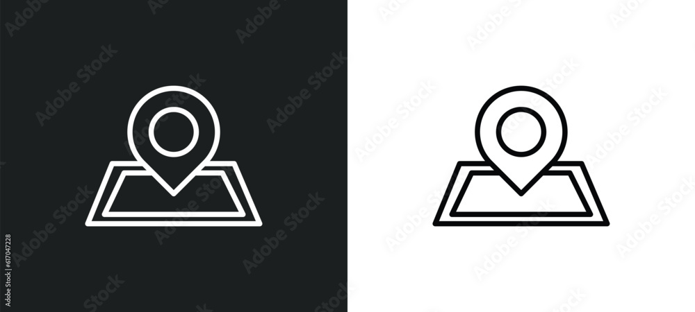 Poster localize line icon in white and black colors. localize flat vector icon from localize collection for