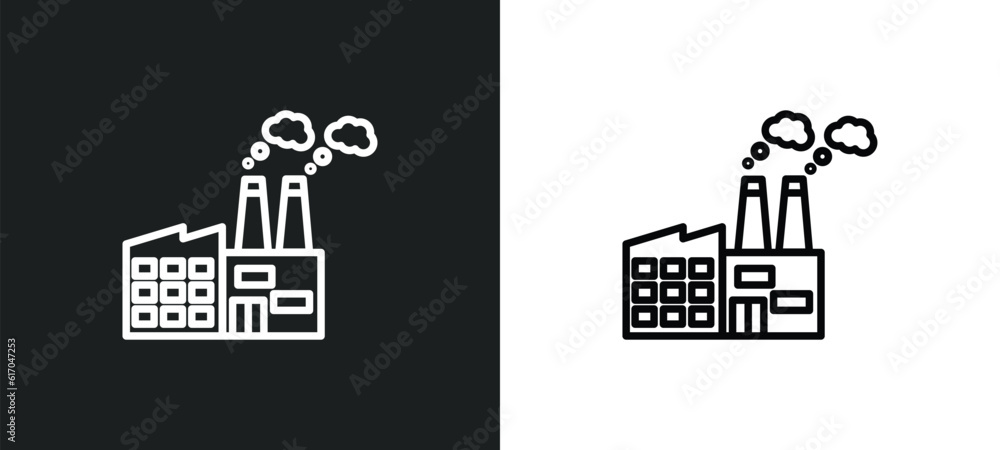Poster factory line icon in white and black colors. factory flat vector icon from factory collection for we