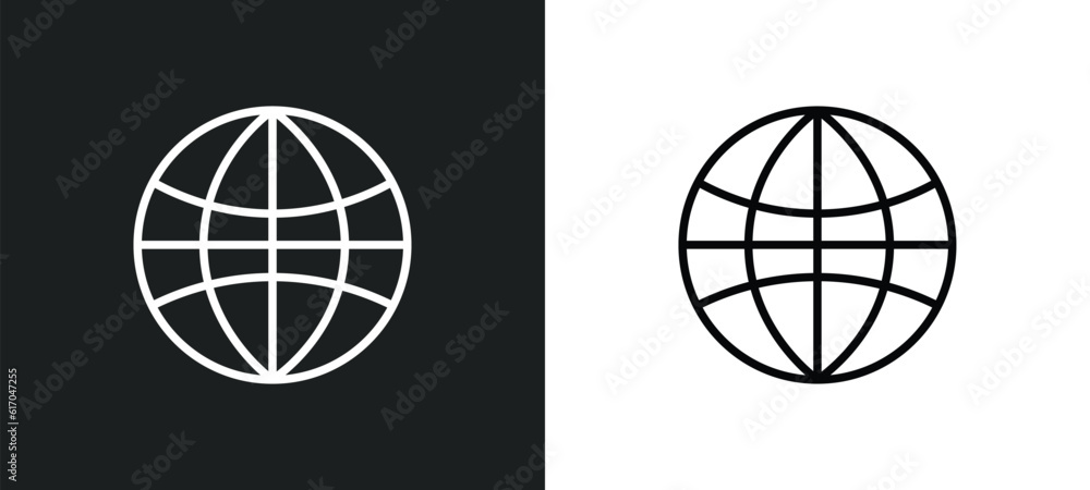 Poster earth grid line icon in white and black colors. earth grid flat vector icon from earth grid collecti