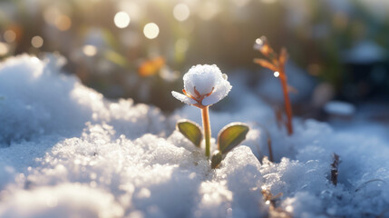 spring flowers in snow HD 8K wallpaper Stock Photographic Image